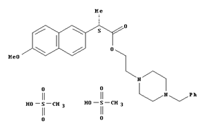 97699-82-6,2-Naphthaleneacetic acid, 6-methoxy-alpha-methyl-, 2-(4-benzyl-1-piperazinyl)ethyl ester, (S)-bis(methanesulfonate),